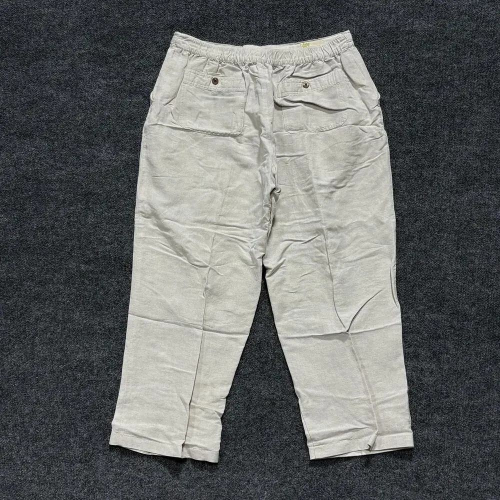 Cubavera Pants Mens 32x26 Beige Linen Blend Drawstring Elastic Waist Casual